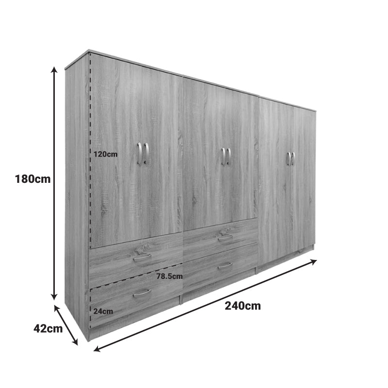 Athos six-door wardrobe sonoma 240x42x180cm
