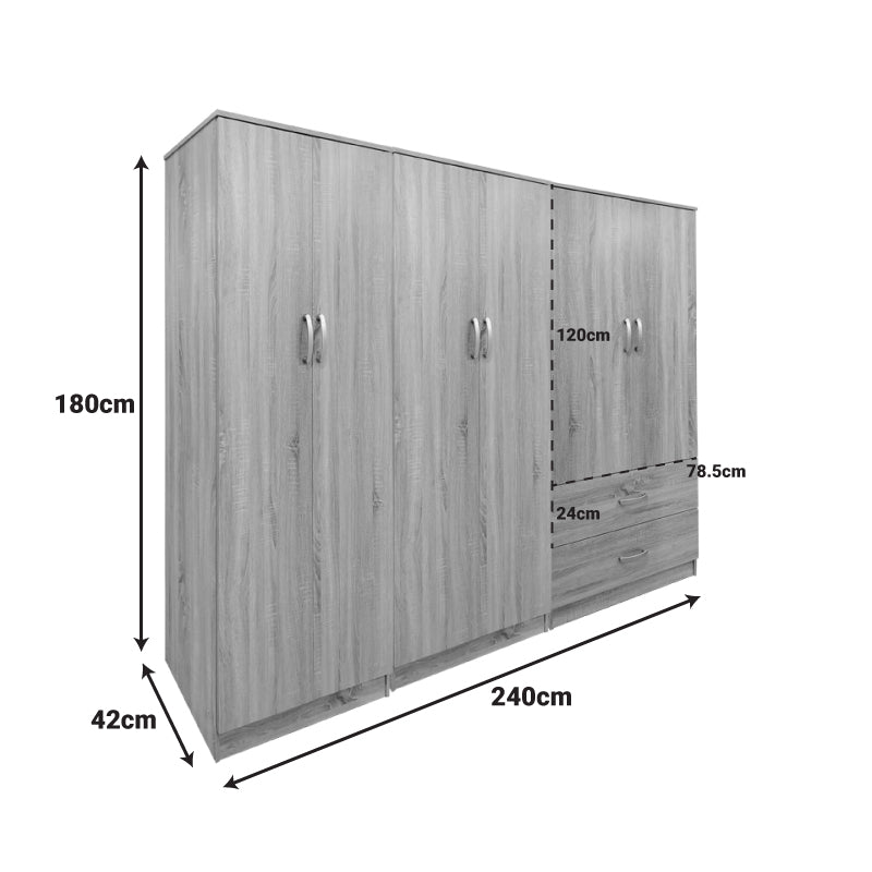 Athos I sonoma six-door wardrobe 240x42x180cm