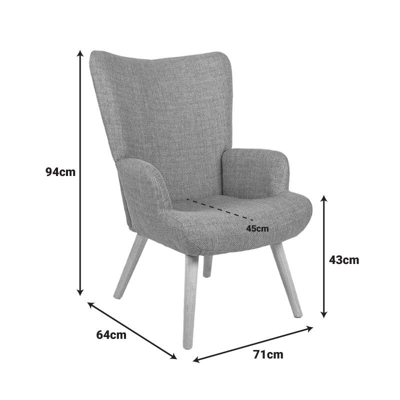 Armchair Gerlina terracotta fabric and legs in natural color 71x64x94cm