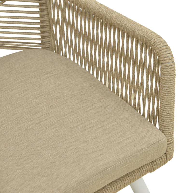 Andros armchair aluminum in white- pe rope in natural shade 56x60x86cm