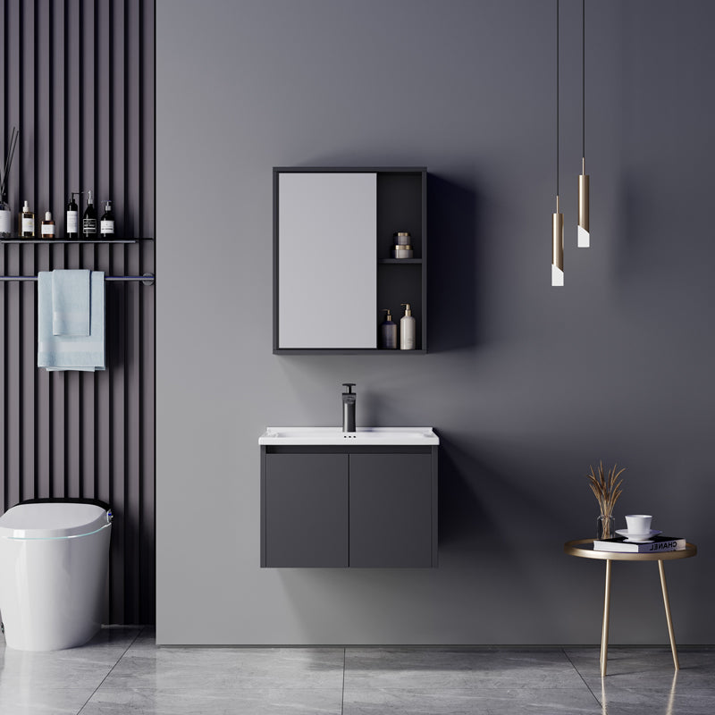 Chinky anthracite countertop with sink and mirror