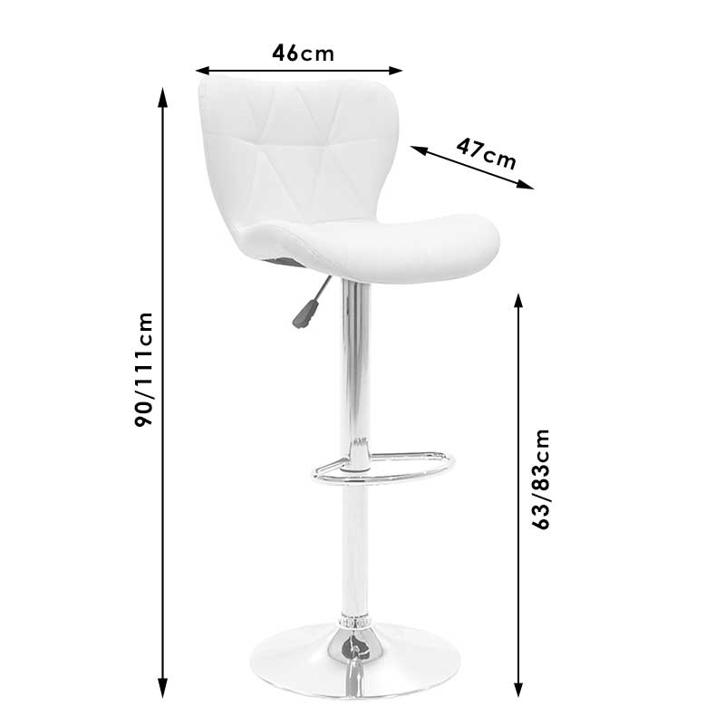 Bar stool Cozi pakoworld adjustable height chrome metal with PVC in white