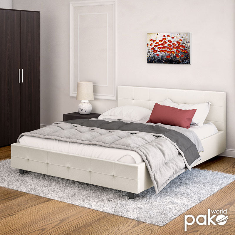 Double bed Roi pakoworld PU with storage space in white matte 160x200