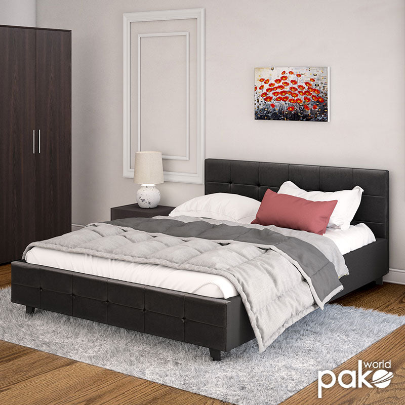 Double bed Roi pakoworld PU with storage space in black matte 160x200