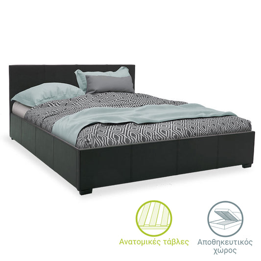 Double bed Norse pakoworld PU with storage in black matte 160x200cm