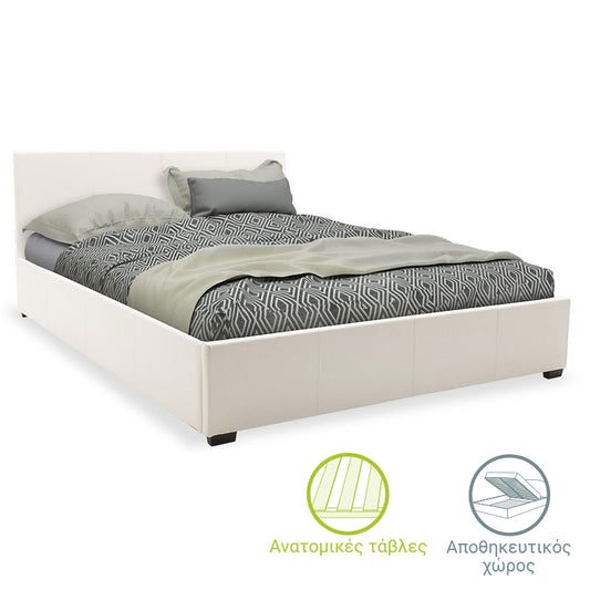 Double bed Norse pakoworld PU with storage space in white matte 160x200cm