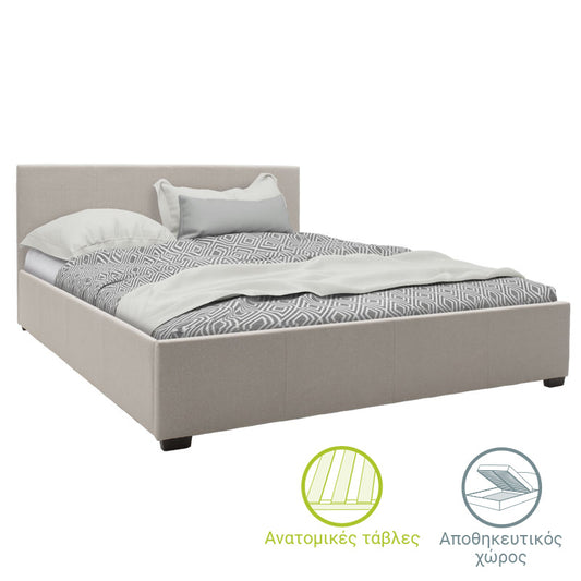 Double bed Norse with storage in ivory fabric 160x200cm