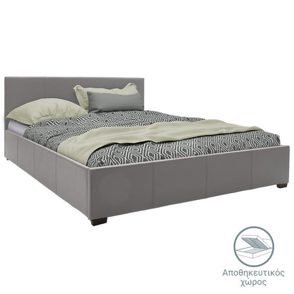 Double bed Norse pakoworld PU with storage space in grey matte 160x200cm