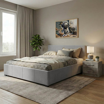 Double bed Norse pakoworld PU with storage space in grey matte 160x200cm