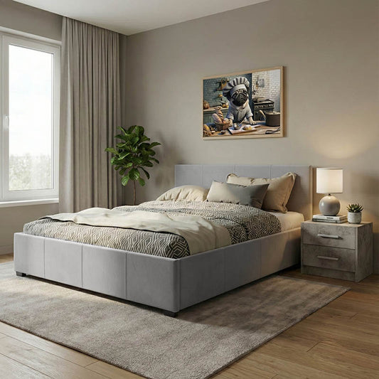 Double bed Norse PU with storage space in grey matte 160x200cm