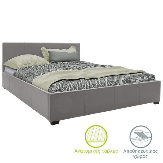 Double bed Norse pakoworld PU with storage space in grey matte 160x200cm