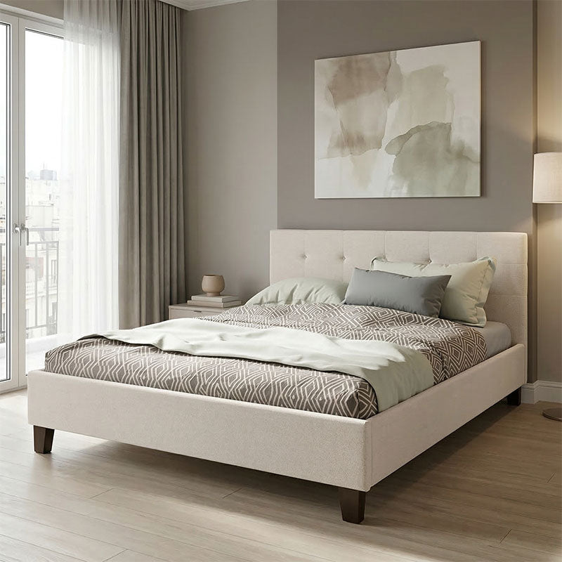 Double bed Mago pakoworld in ivory fabric 160x200cm