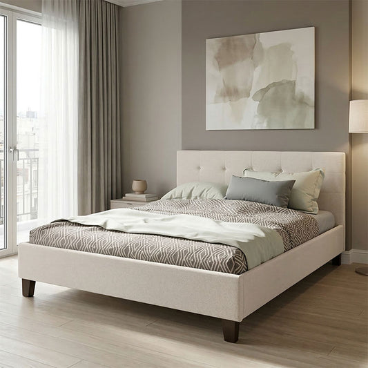 Double bed Mago in ivory fabric 160x200cm