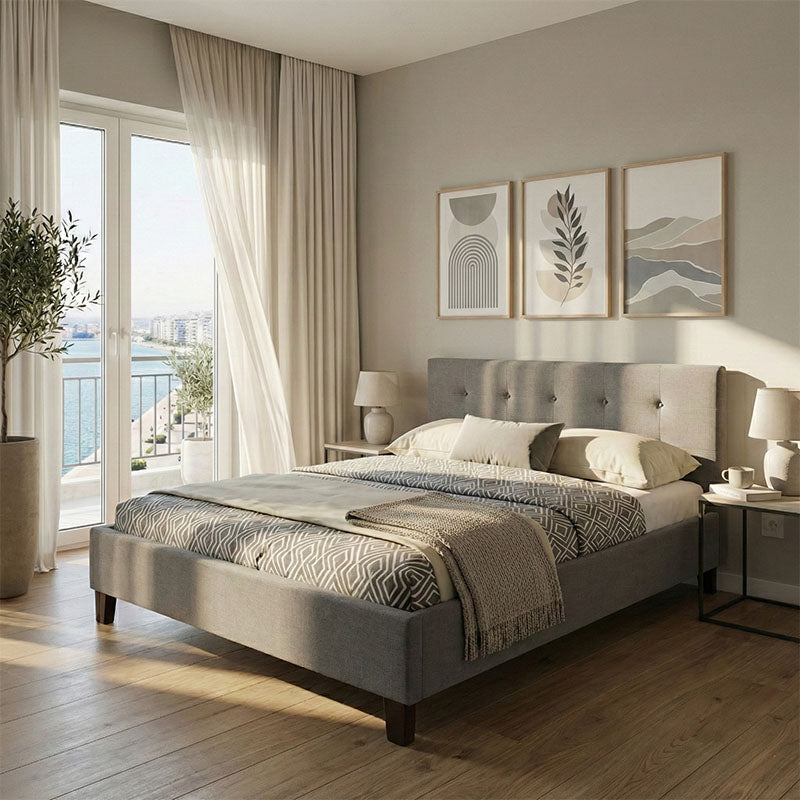Double bed Mago in dark grey fabric 160x200cm