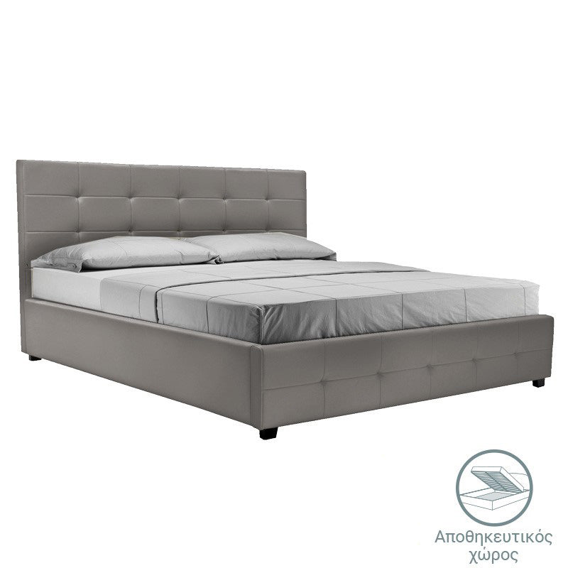 Double bed Roi pu with storage space in grey matte 160x200cm