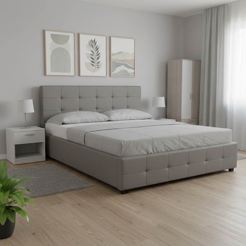 Double bed Roi pu with storage space in grey matte 160x200cm