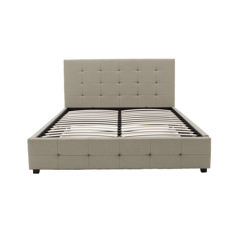 Double bed Roi pakoworld fabric with storage space in ivory color 160x200cm