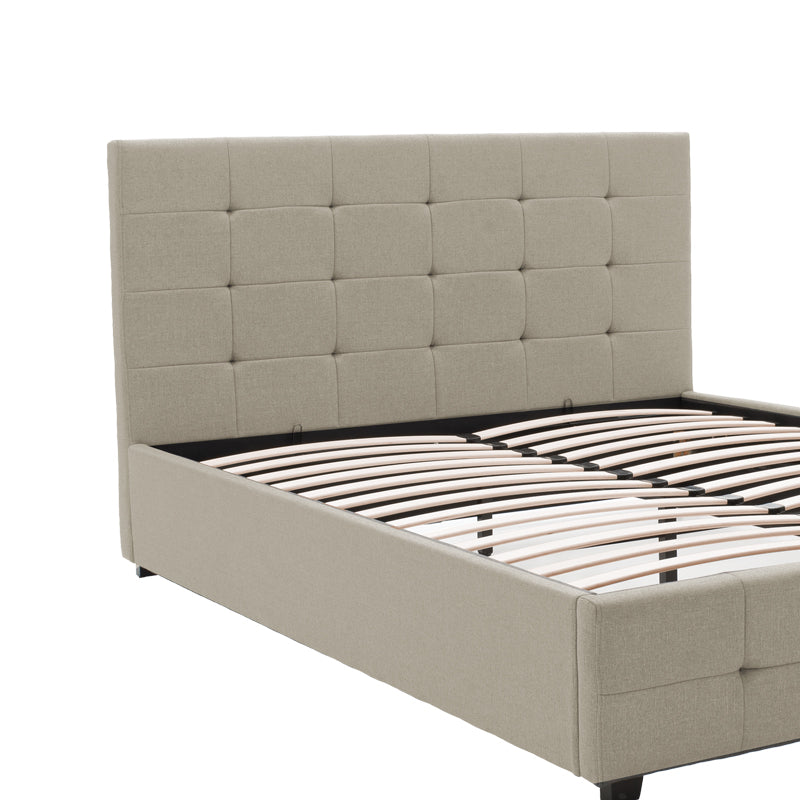 Double bed Roi pakoworld fabric with storage space in ivory color 160x200cm