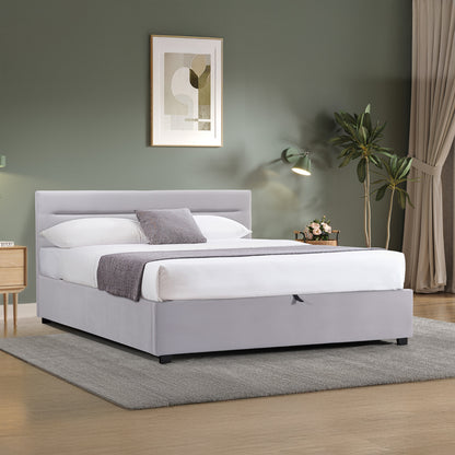 Double bed Molito pakoworld velvet in light grey color with storage160x200cm