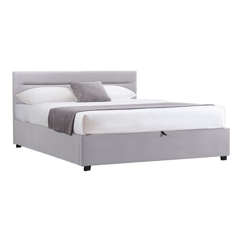 Double bed Molito pakoworld velvet in light grey color with storage160x200cm