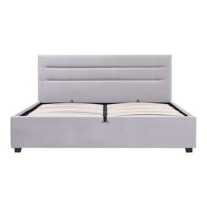 Double bed Molito pakoworld velvet in light grey color with storage160x200cm