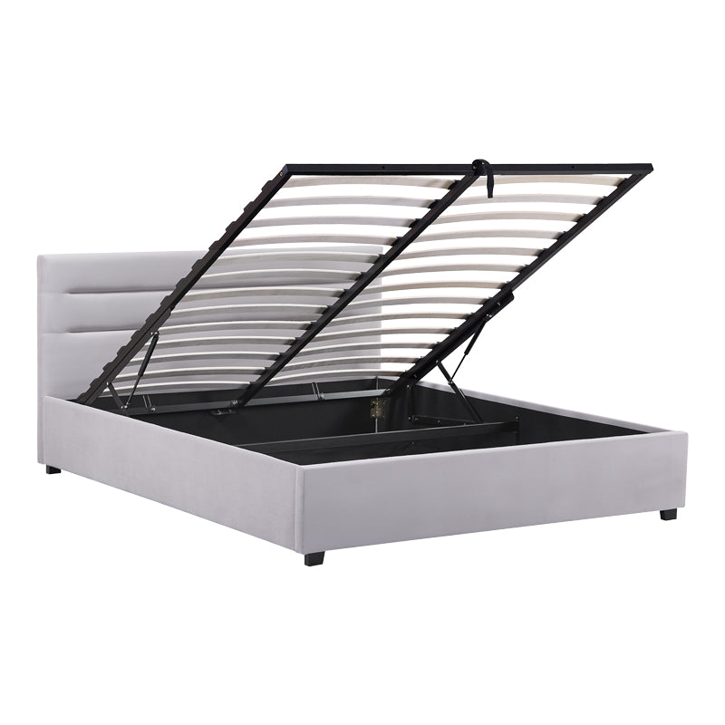 Double bed Molito pakoworld velvet in light grey color with storage160x200cm