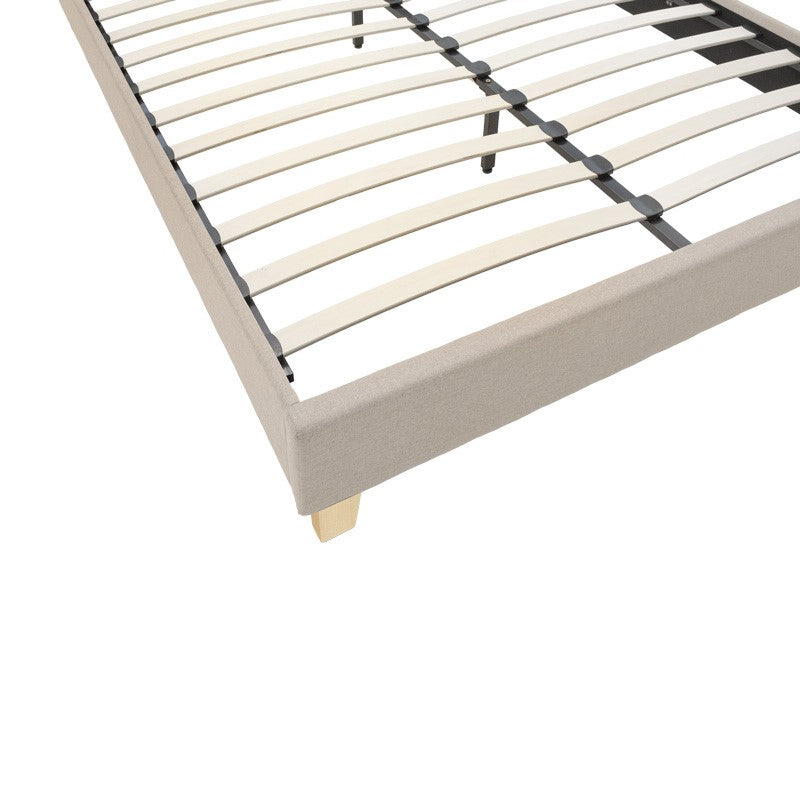 Mago pakoworld bed, cream fabric with natural wood leg, 140x200cm