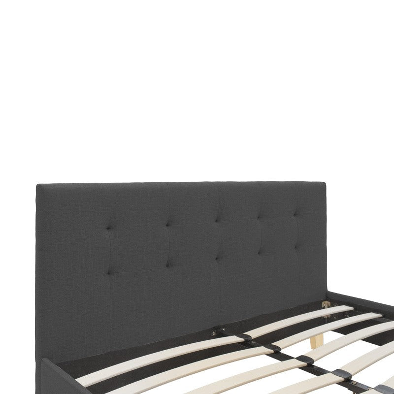 Mago pakoworld bed, anthracite fabric, with natural wooden leg 140x200cm