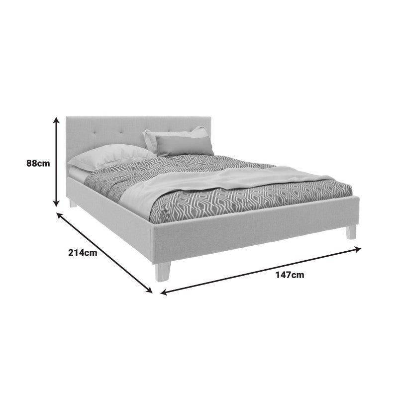 Mago pakoworld bed, anthracite fabric, with natural wooden leg 140x200cm