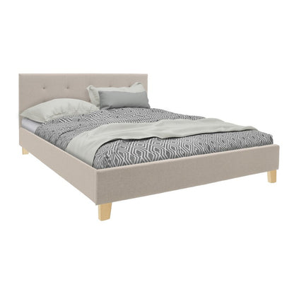 Mago pakoworld bed, cream fabric with natural wood leg, 160x200cm