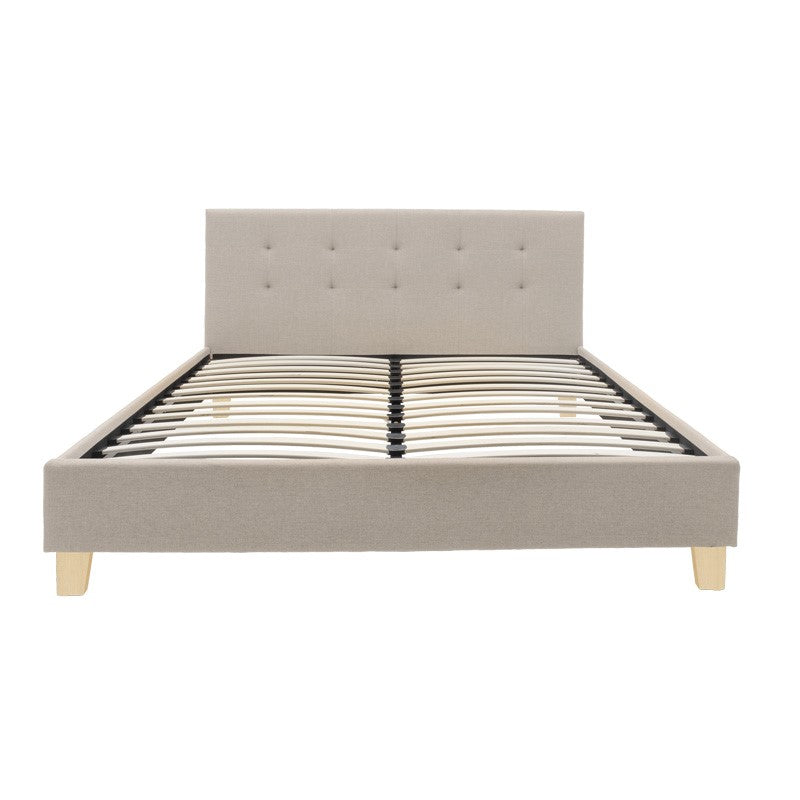 Mago pakoworld bed, cream fabric with natural wood leg, 160x200cm