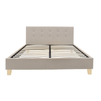 Mago pakoworld bed, cream fabric with natural wood leg, 160x200cm