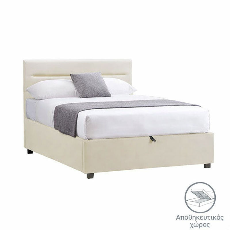 Molito velvet bed in ecru shade with storage space 120x200cm