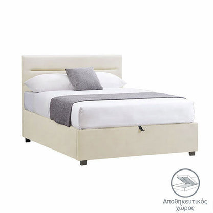 Molito velvet bed in ecru shade with storage space 120x200cm