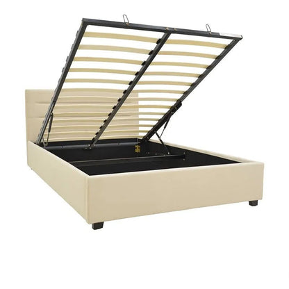 Molito velvet bed in ecru shade with storage space 120x200cm