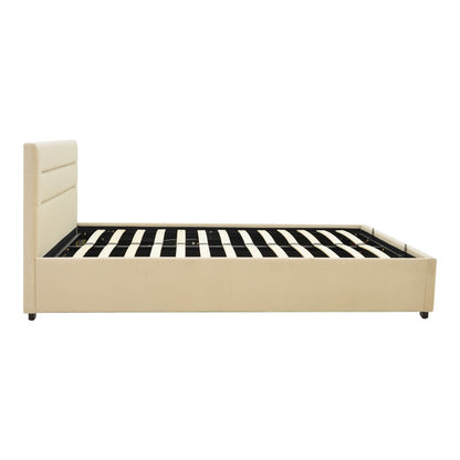 Molito velvet bed in ecru shade with storage space 120x200cm