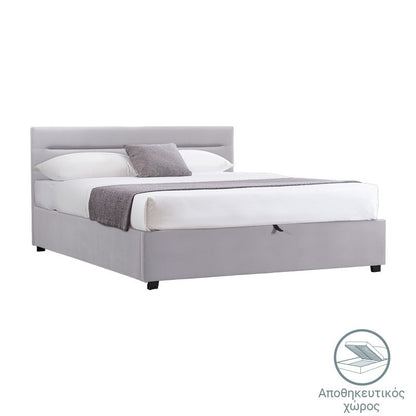 Molito velvet bed in gray shade with storage space 150x200cm
