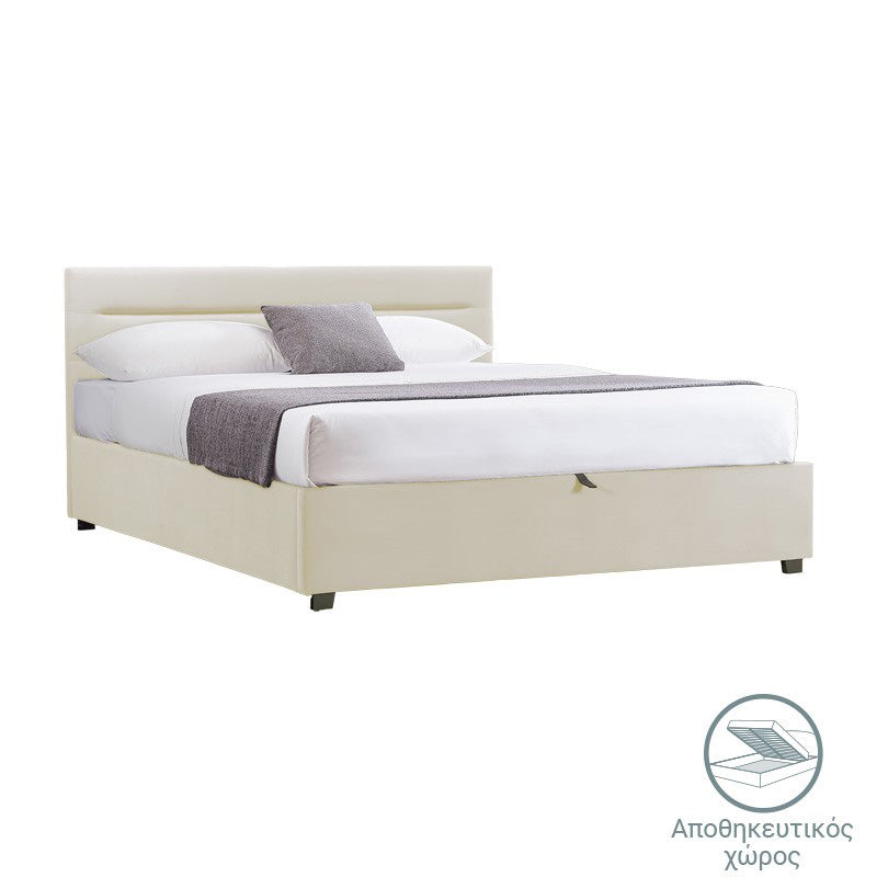 Molito velvet bed in ecru shade with storage space 150x200cm
