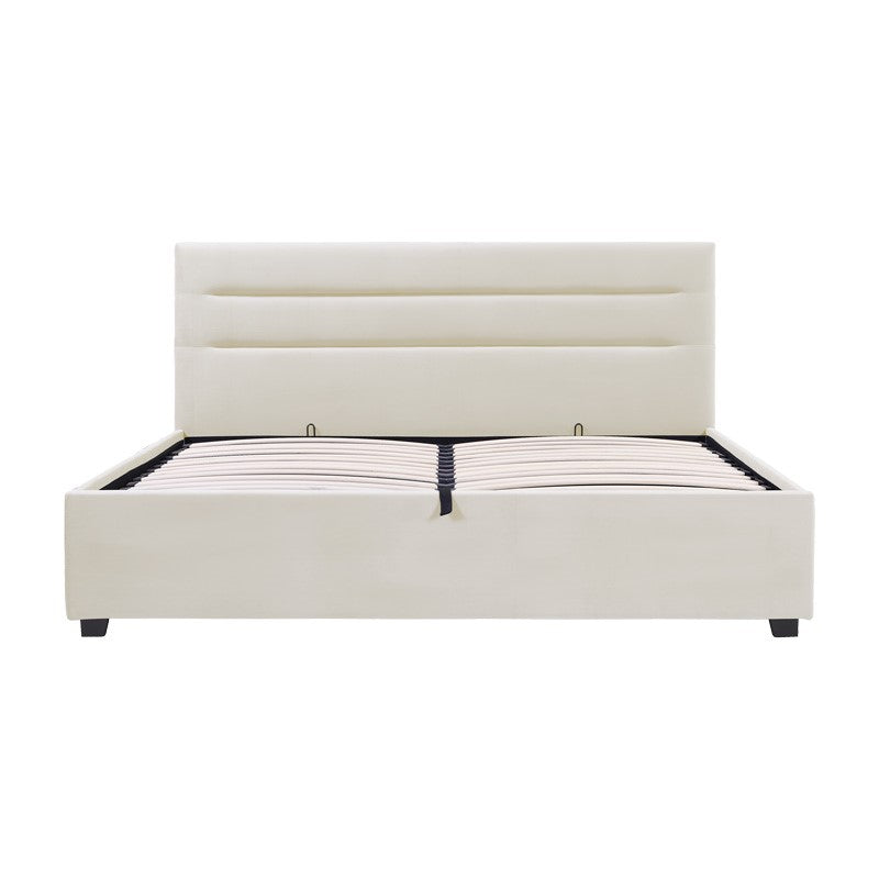 Molito velvet bed in ecru shade with storage space 150x200cm