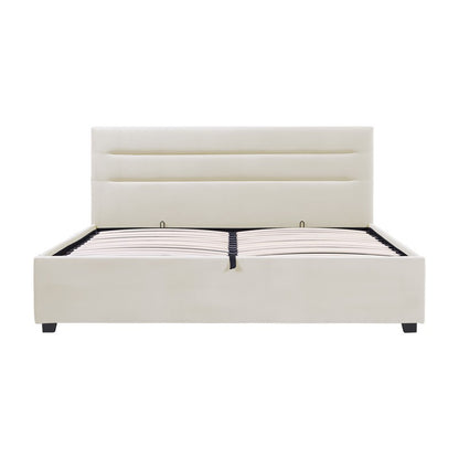 Molito velvet bed in ecru shade with storage space 150x200cm