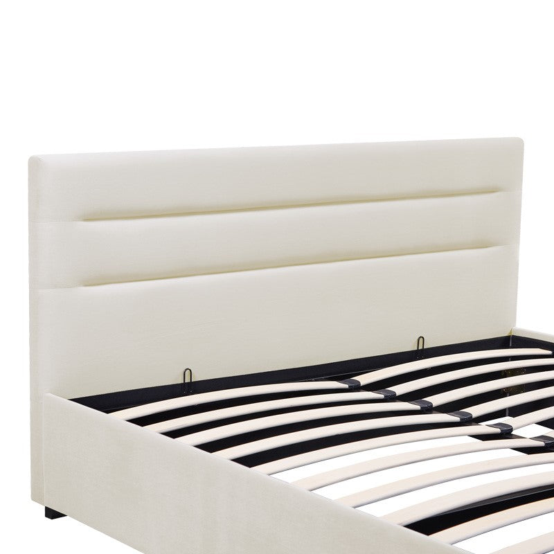 Molito velvet bed in ecru shade with storage space 150x200cm