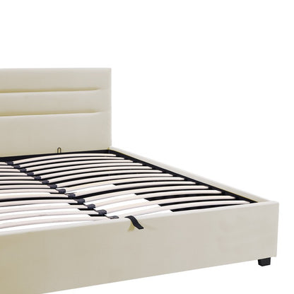 Molito velvet bed in ecru shade with storage space 150x200cm