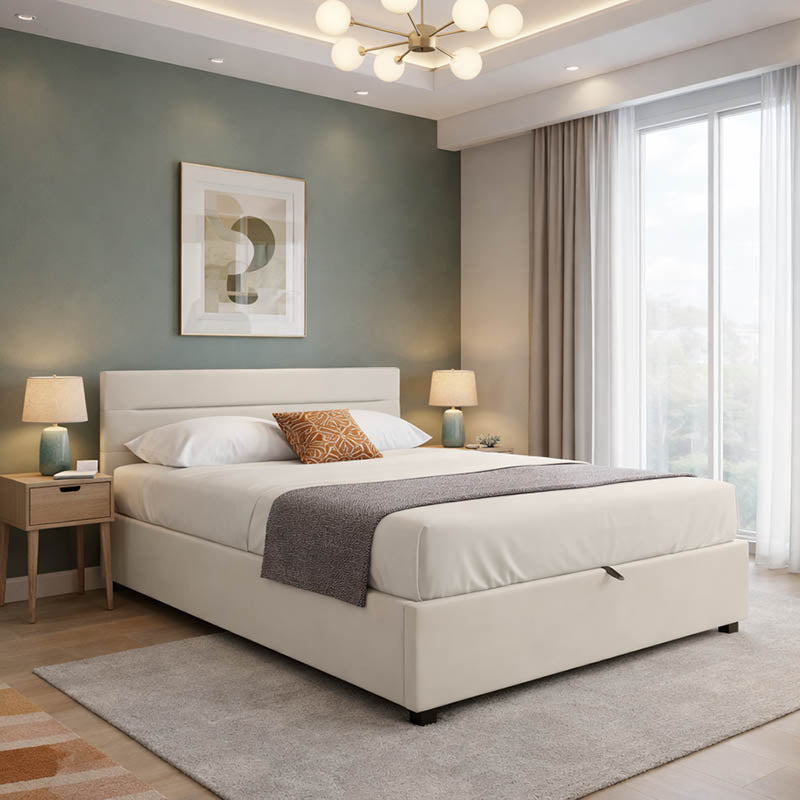 Molito velvet bed in ecru shade with storage space 150x200cm