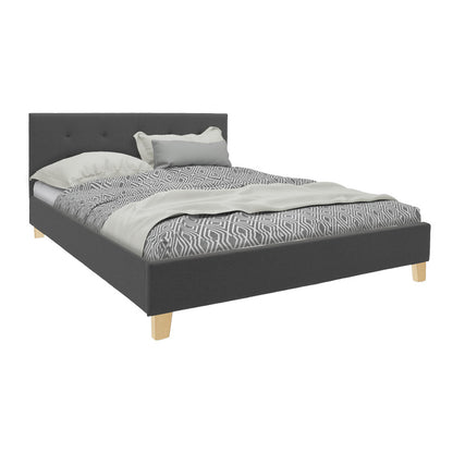Mago bed dark grey color fabric with natural color wood leg 160x200cm