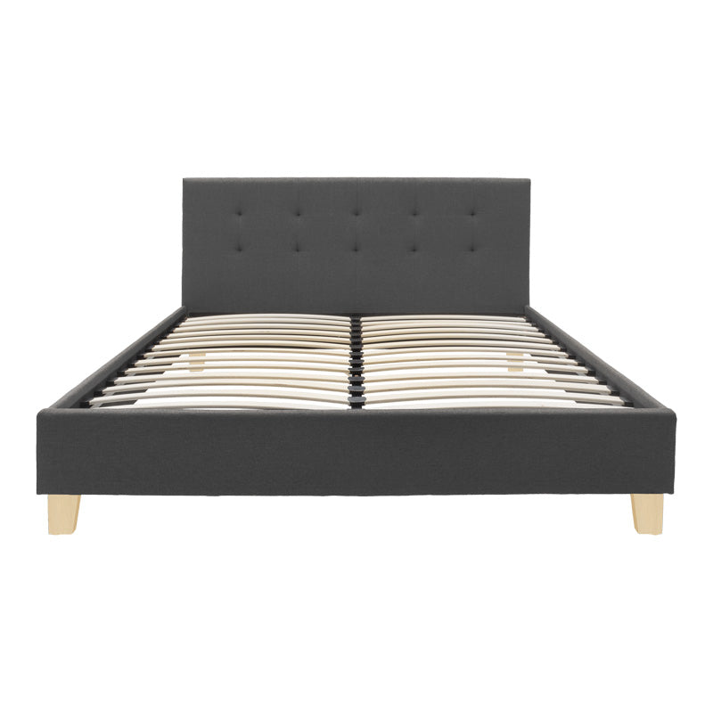 Mago bed dark grey color fabric with natural color wood leg 160x200cm