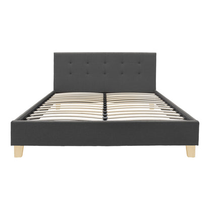 Mago bed dark grey color fabric with natural color wood leg 160x200cm