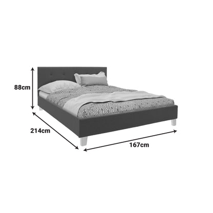 Mago bed dark grey color fabric with natural color wood leg 160x200cm