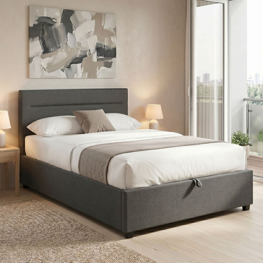 Molito bed in dark grey color fabric with storage space 120x200cm