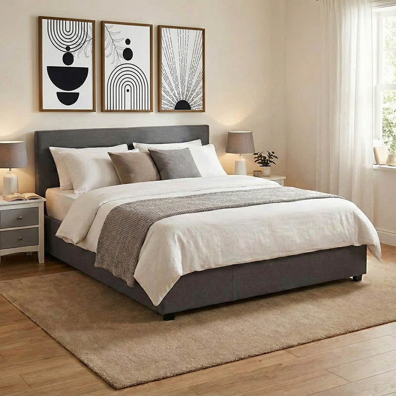 Molito bed in dark grey color fabric with storage space 160x200cm