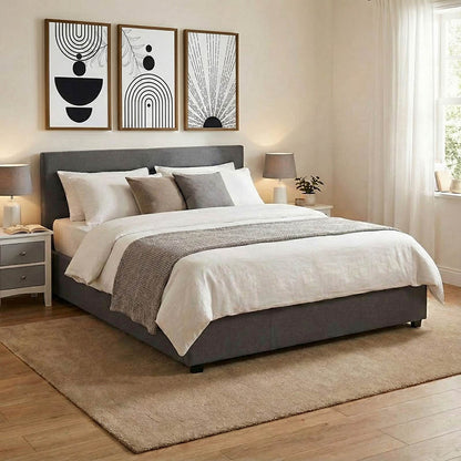 Molito bed in dark grey color fabric with storage space 160x200cm